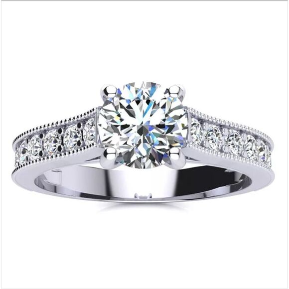 Jewelry - 1 1/2 Carat Natural Round Diamond Ring  In 14K & Wedding Band